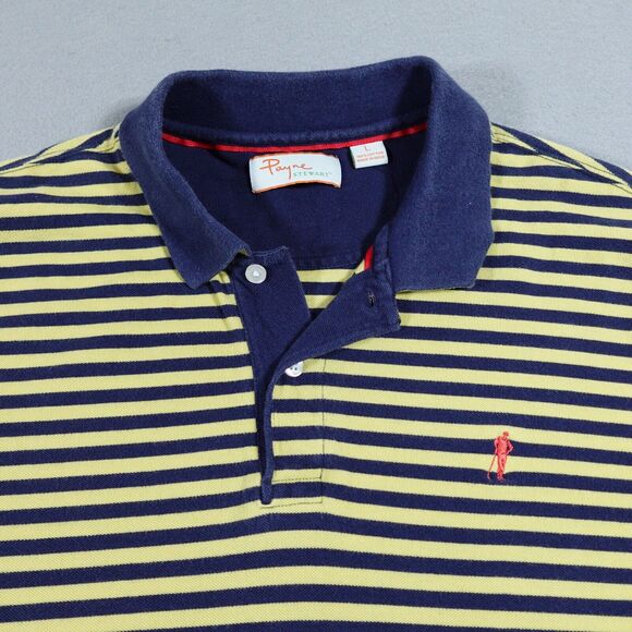 Payne Stewart Golf Polo‎ Shirt Adult Large Blue Yellow Striped Embroidered Logo - Picture 3 of 9
